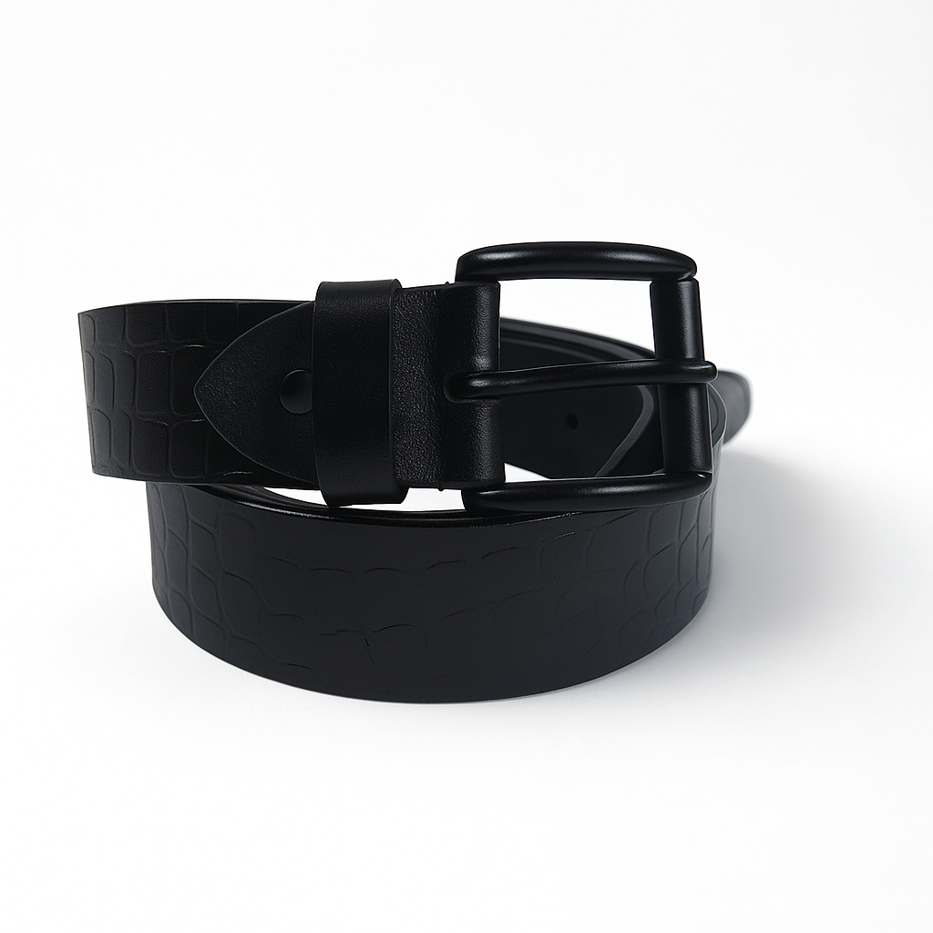 Premium Matte Black Designed Leather Belts